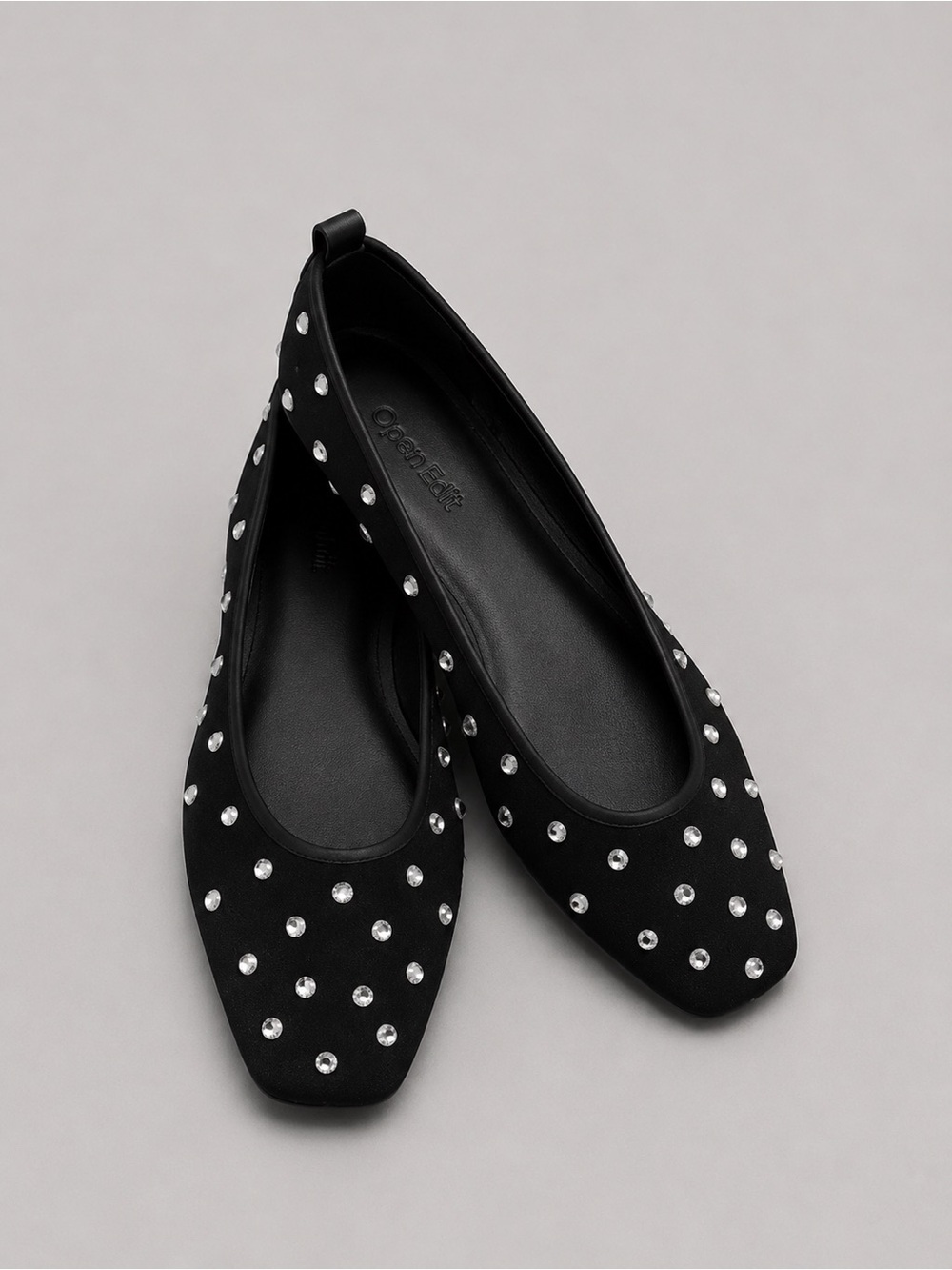 OPEN EDIT LENNOX RHINESTONE MESH FLAT IN BLACK